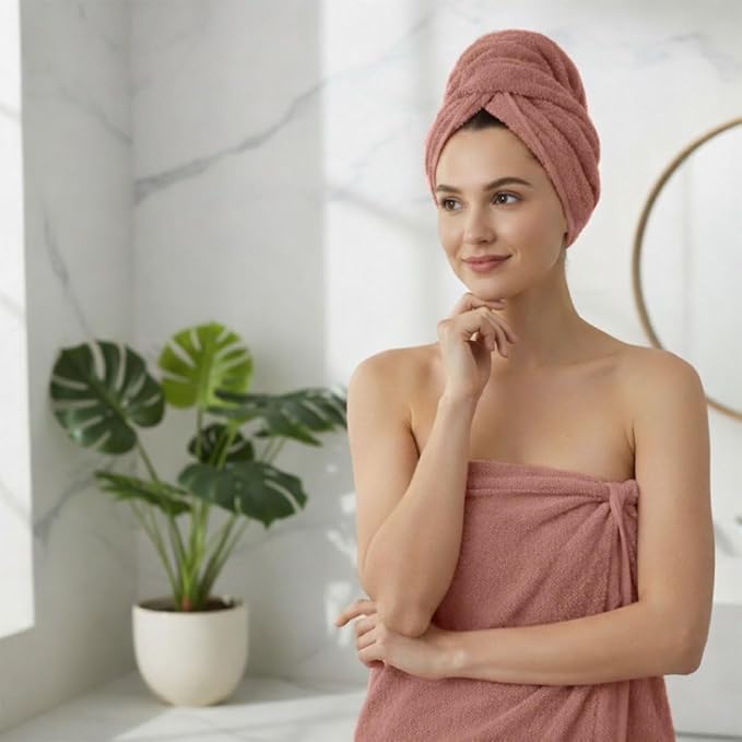 8 Piece Bath Towels for Bathroom - 100% Cotton, Soft Absorbent Bathroom Towels Set - 2 Extra Large Bath Towels, 2 Hand Towels & 4 Washcloths - Hotel Spa Thick Plush Towel, Rose Tan