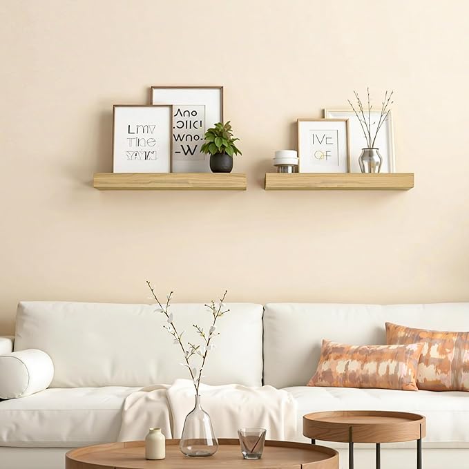 HOOBRO Floating Shelves for Wall, Wall Mounted Shelf Set of 2, 15.7" Hanging Shelf with Invisible Brackets, for Wall Decor Storage in Bathroom Bedroom Kitchen Living Room Office, Natural NL40BJ01