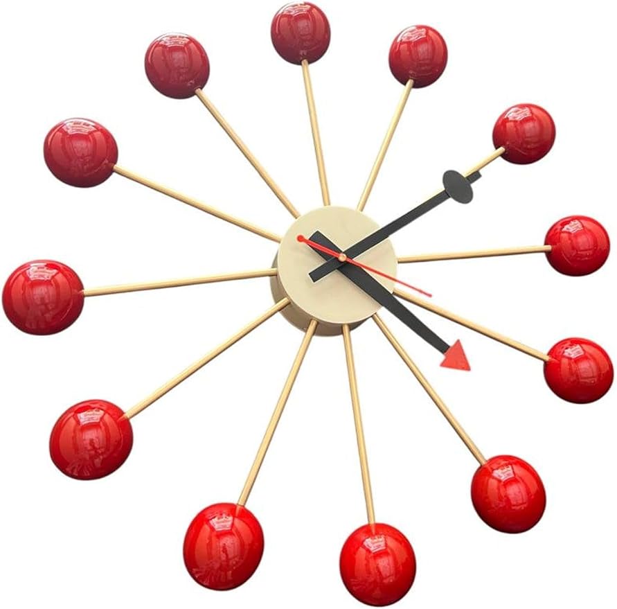 Mid Century Modern Ball Clock: George Nelson Style Wood Wall Decor (Red, 20 Inch)