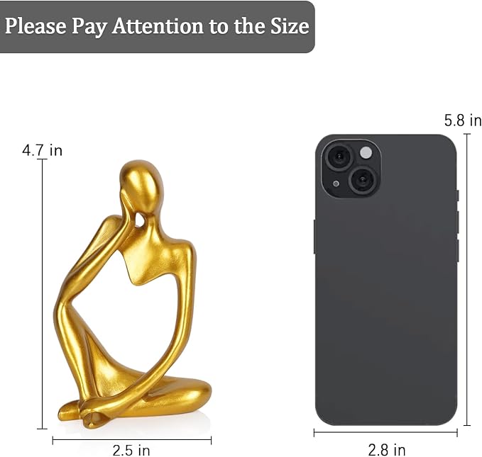 Sandstone Resin Thinker Style Abstract Sculpture Statue Collectible Figurines Home Office Bookshelf Desktop Decor (Small Gold, Left)