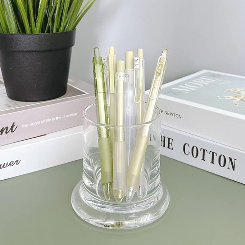 Allydrew Retractable Rollerball Pens & Highlighter Set - 0.5mm Black Gel Ink, Green (Set of 6)