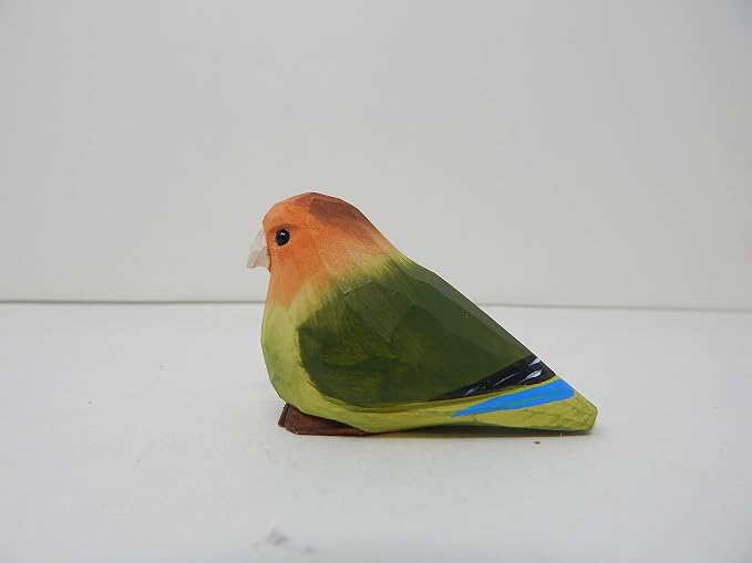 Selsela Hand-Carved Lovebird Wood Figurine Parrot Statue- Sculpture Ornament Decor Miniature Art Carved Small Animal,Rustic Wildlife Decor. Nature-Inspired Gifts & Collectibles