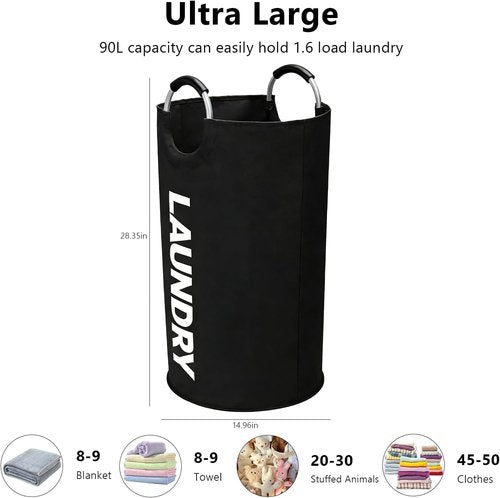 Skiennix 90L Foldable Laundry Basket - Portable Design for Easy Carrying | Ideal for Bathrooms & Travel - Black