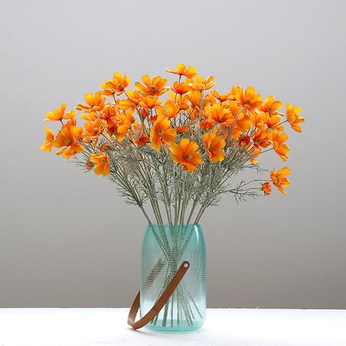 6 Pcs Artificial Calliopsis Flowers Fake Silk Flower Table Kitchen Home Garden Party Wedding Decoration Approx 24'' High Warm Autumn Orange No Vase