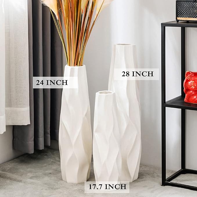Floor Vase, GDSZJLJ 17.7 Inches Tall Ceramic White Large Decorative Vases for Modern Home Decor, Living Room, Minimalist Style Flower Vase for Pampas Grass, Flowers, Twigs, Office, Bedroom Décor