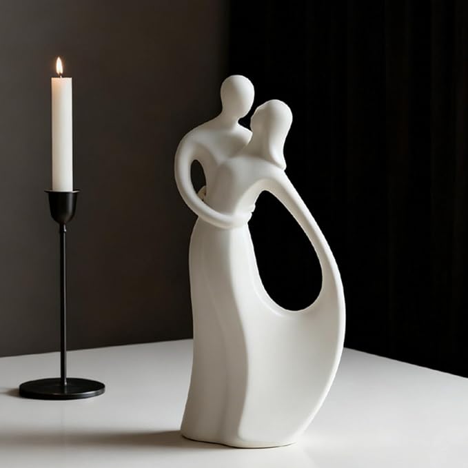 Modern Abstract Couple Statue, Kissing Lovers Sculpture Figurine for Home Decor Living Room Bedroom Bookshelf Office, Gift for Wedding Anniversaries, Love Decor Ornament for Valentines - Style A-White