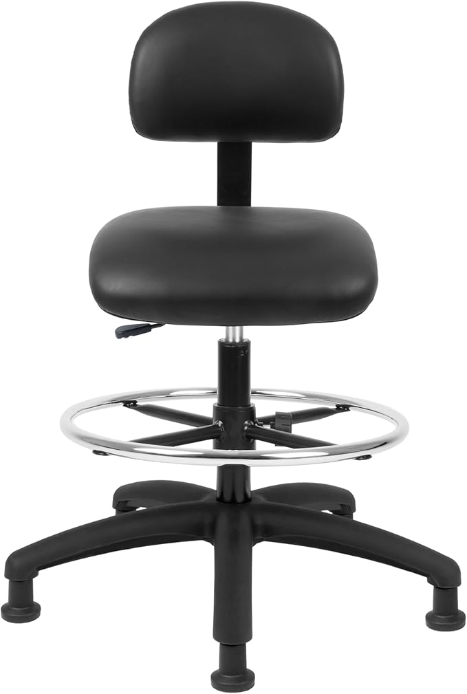 Chair Master FSS Series Square seat Tall (24"-34") seat Height Chair. Vinyl-for Office, Garage, Desk, Shop, Computer, Doctor, Medical, Easy to Clean! 18" Footring (Black, Tall, Glides)
