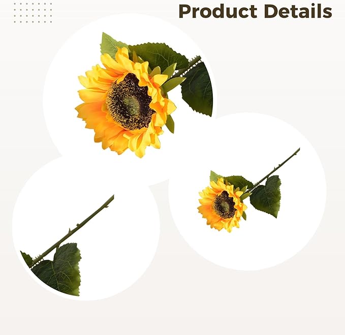 10 Pcs Bendable Sunflower Stems, Silk Flowers for Home Decor, Realistic Yellow Faux Sunflowers, Ideal for Kitchen Arrangements
