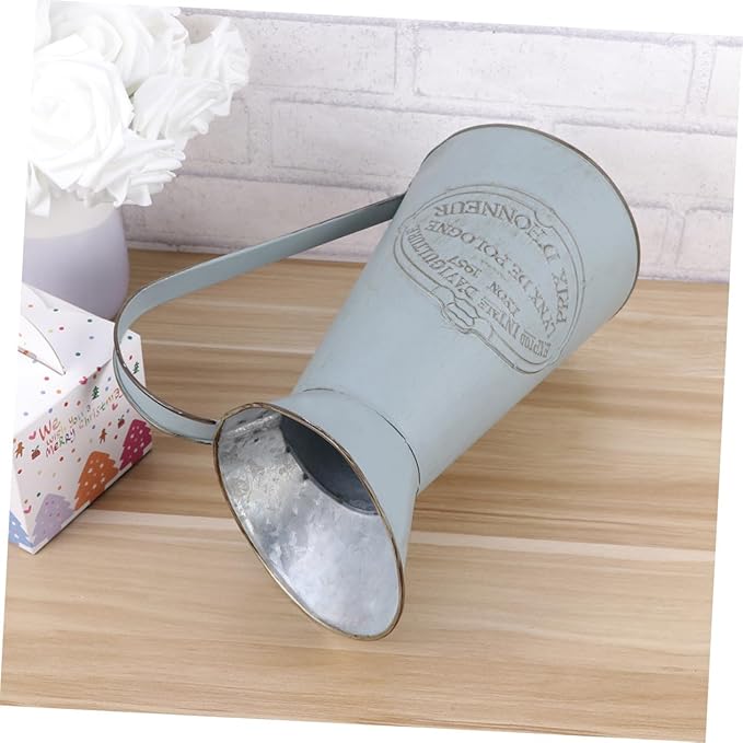 TOYANDONA Rustic French Style Metal Pitcher Vase Antique Country Decor Flower Bucket Wedding Party Accent for Home and Office Decoration