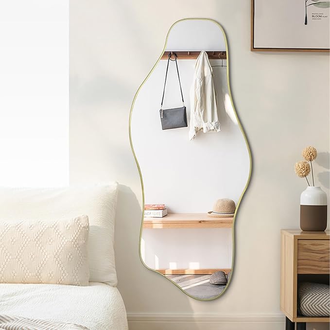 Irregular Wall Mirror, 54.5"x24" Asymmetrical Tempered Glass Mirror, Large Organic Shape Frameless Mirrors for Entryway Hallway Bedroom Living Room, Horizontal or Vertical Hanging