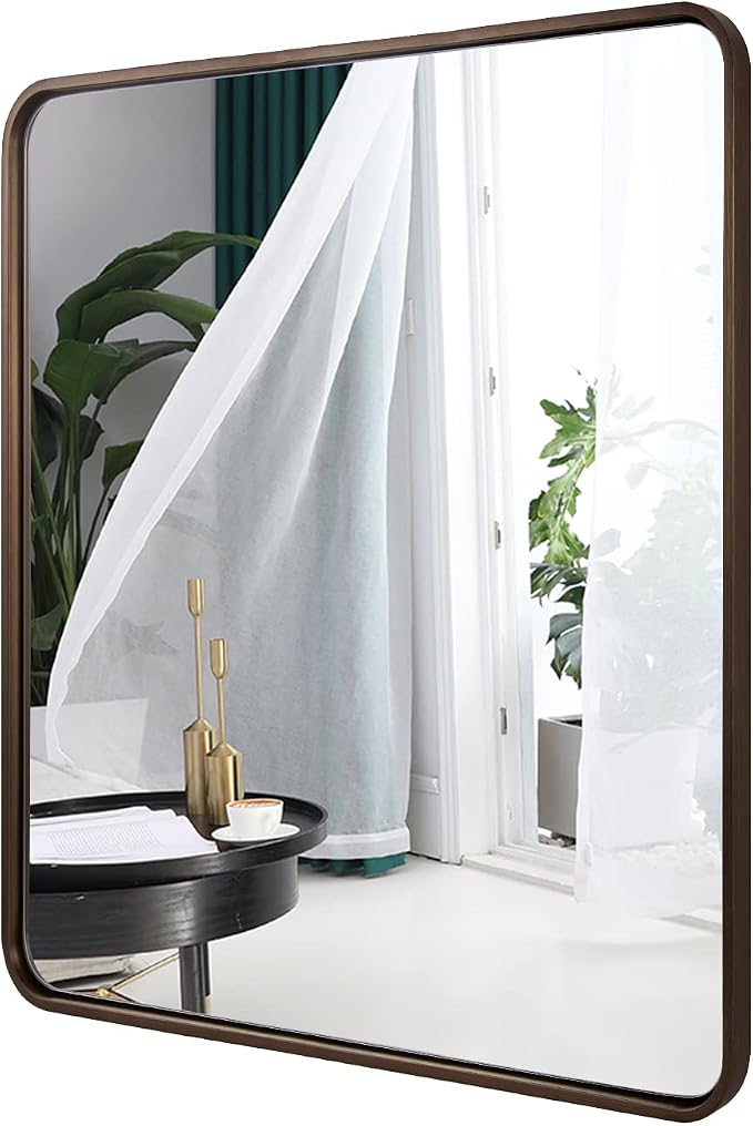 ANDY STAR Bronze Bathroom Mirror, 30x36 InchRounded Rectangle Oil Rubbed Bronze Mirror, Bronze Mirrors for Wall Metal Framed, Iron Tube, 1’’ Deep, Wall-Mounted Horizontally/Vertically