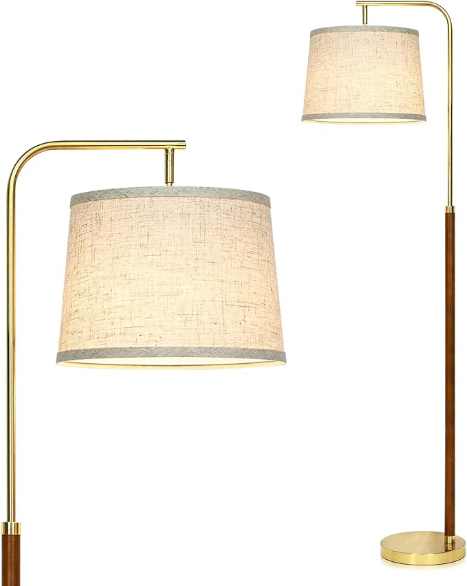 CINKEDA Wood Arc Floor Lamp,63" Tall Mid Century Modern Standing Lamp with Foot Switch & 3 Color Temperatures,Vintage Floor Lamps for Living Room Bedroom Office Reading Corner (Bulb Included),Walnut-B