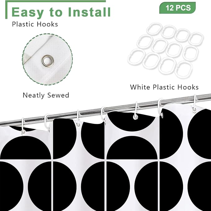 Black and White Mid Century Modern Shower Curtain, Boho Abstract Geometric Retro Art Bath Curtains For Bathroom, Colorful Unique Pattern Waterproof Polyester Fabric Bathroom Set 12 Hooks 72X84IN
