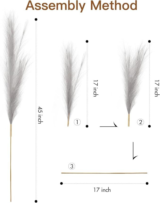 9 Pcs 45" Tall Pampas Grass Grey Decor, Long Stem Artificial Flower Floor Vase Large Faux Floral Pompas Fake Plants Dried Bouquet Arrangement Vase Filler for Boho Home Wedding Decoration
