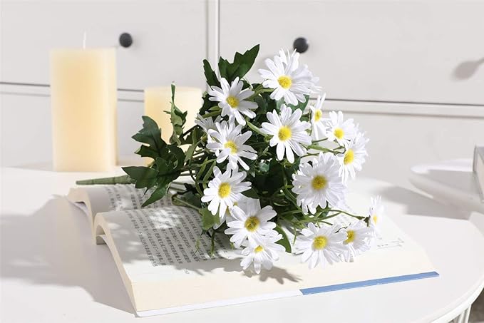 4 PCS Artificial Silk Daisy Flower Bouquet for Home Table Centerpieces Arrangement Decoration, White
