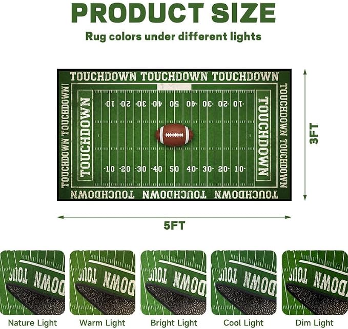 3'x5' Football Field Area Rug Sports Themed Carpet for Nursery Bedroom Playroom Classroom Entryway Living Room Home Decor Non Slip Washable Game Room Play Mat