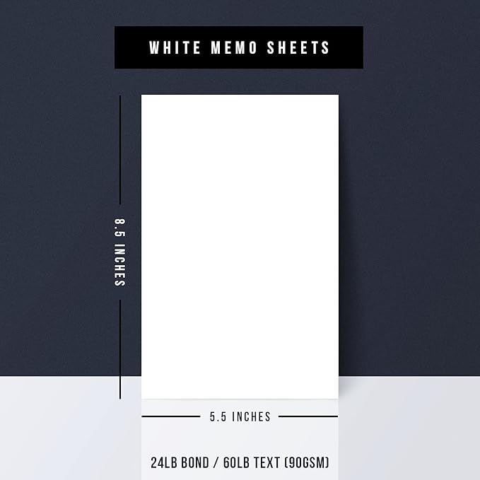 White Memo Sheets Paper – Perfect for Quick Notes, To-Do Lists & Reminders for School, Office, Business | 8.5 x 5.5 inches (Half-Letter) | Regular 24lb Bond / 60lb Text / 90gsm Paper | 250 per Pack