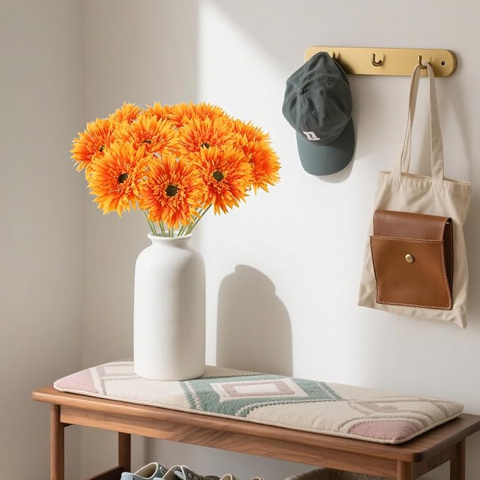 12pcs Artificial Gerbera Daisies 17.7’’ Orange Fake Daisy Flowers Faux Silk Flowers with Stems for Wedding Home Kitchen Party Garden Indoor Decoration(Orange)