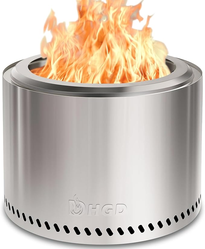 HGD 20 Inch Smokeless Patio Fire Pit, Outdoor Wood Burning Stove, Stainless Steel Firepit for Backyard, Patio, Garden, Picnic