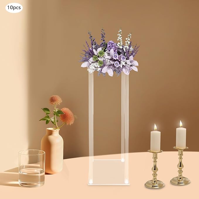 10 Pcs Tall Acrylic Vase Wedding Centerpieces Clear Flower Stand, Wedding Centerpieces Acrylic Vases Clear Column Flower Vase for Wedding Party Events Reception Table Decor