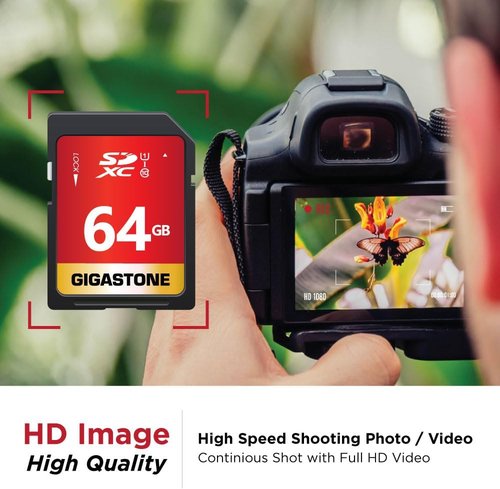 GIGASTONE 64GB SD Card 2-Pack | High-Speed UHS-I U1 Class 10 for Full HD Video | Includes 2 Mini Cases