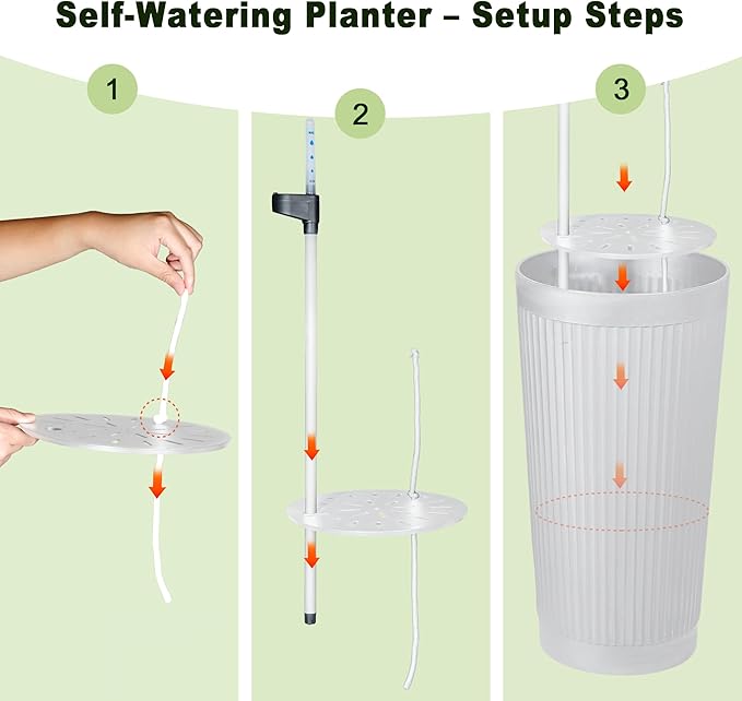 24" Tall Self Watering Planters for Indoor Plants, 2 Pack Large Plastic Outdoor Planter Pots with Built-In Water Reservoir and Level Indicator, Decorative Modern Flower Pots for Home & Patio (White)