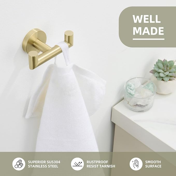Angle Simple Bathroom Towel Hook, SUS304 Stainless Steel Robe Hook, Hand Towel Holder Wall Mount, Brushed Gold
