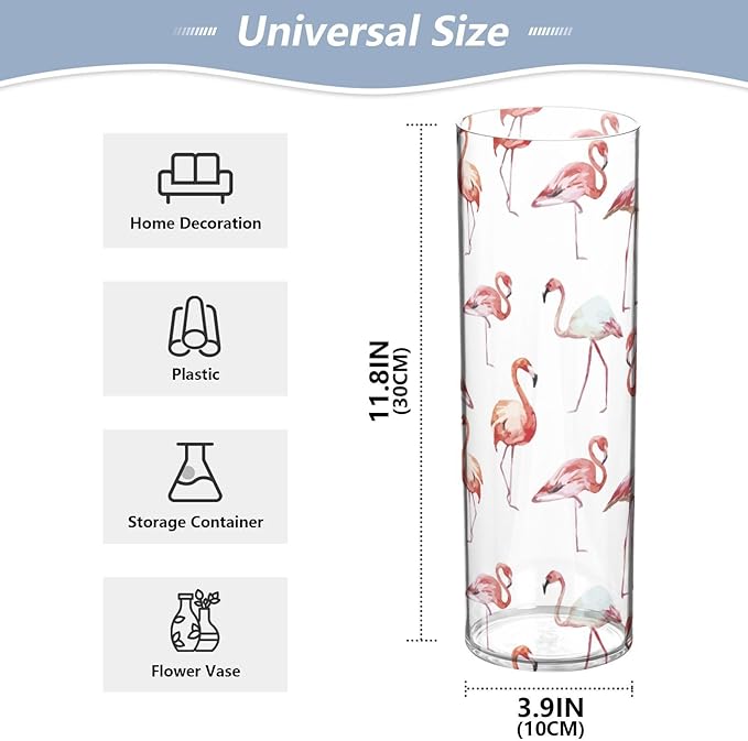 Vase Plastic Vase Elegant Cylinder Flower Vase Shatterproof Decorative Centerpiece for Home Table Office Weddings Events (11.8 x 3.9 in)