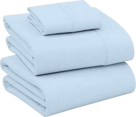 RUVANTI 100% Cotton Twin XL Sheet Sets, 3 Pieces, Soft & Breathable Percale Weave Bedding, Deep Pocket 16", Hotel Standard, Crisp Cool Feel, Durable, Perfect Size Dyed Sheets, Baby Blue