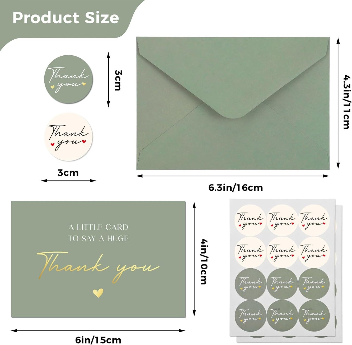 Thboxes Thank You Cards - 36 Pack 4x6 Inch Blank Note Cards with Envelopes & Stickers for All Occasions