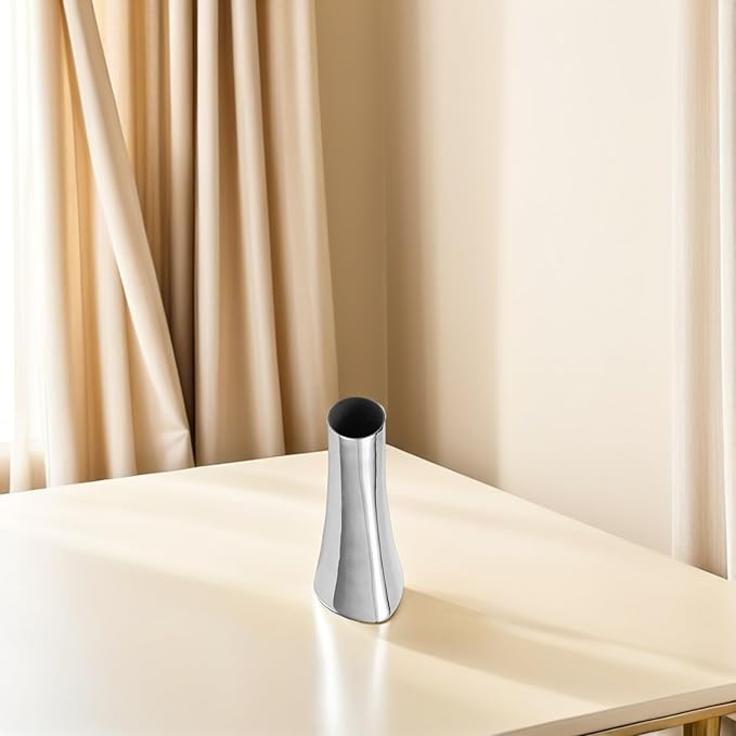 304 Stainless Steel Flower Vase - Elegant Metal Flower Arrangement Holder for Home Office Decoration 17Cm High Silver Finish