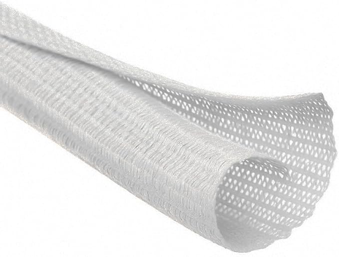MGI SpeedWare Braided Split-Sleeve White Wire Loom for High-Temperature Automotive Harness and Home Cable Management 10 feet (1/4")