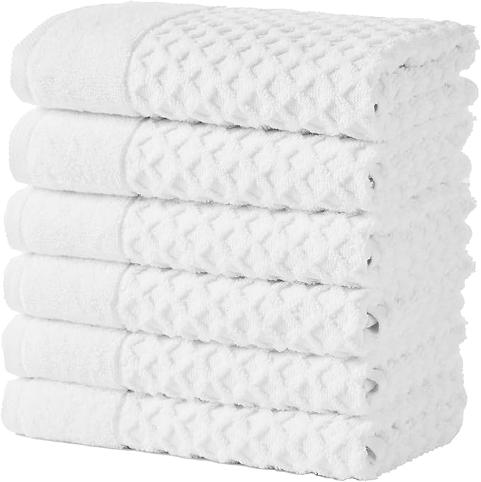 Great Bay Home Hand Towels - 100% Cotton 6 Pack 26x16 Hand Towel Set - Absorbent, Durable, Quick-Dry Towels for Bathroom (Optic White)