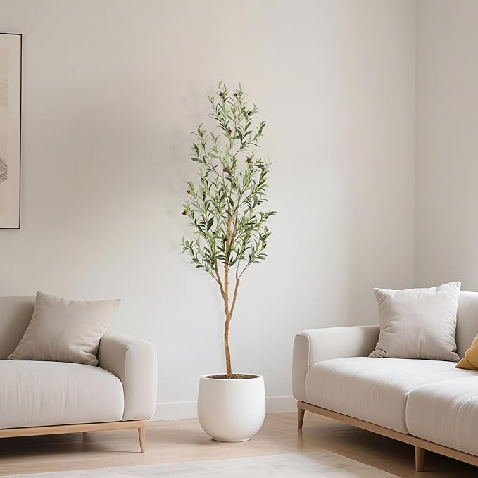 Bellacat Faux Olive Tree 5ft，Olive Trees Artificial Indoor with Natural Wood Trunk and Realistic Leaves and Fruits. 5 Feet(60in) Fake Olive Tree for Home House Office Décor.
