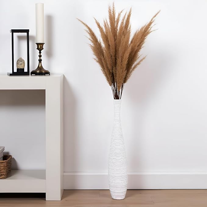 Tall Floor Vase, Large Resin Vase for Rustic Home Decor Modern Farmhouse, Sturdy, Luxury, Textured, Vessel for Decorative Branches Dried Flowers, 27.5 inches Vases for Decor, White