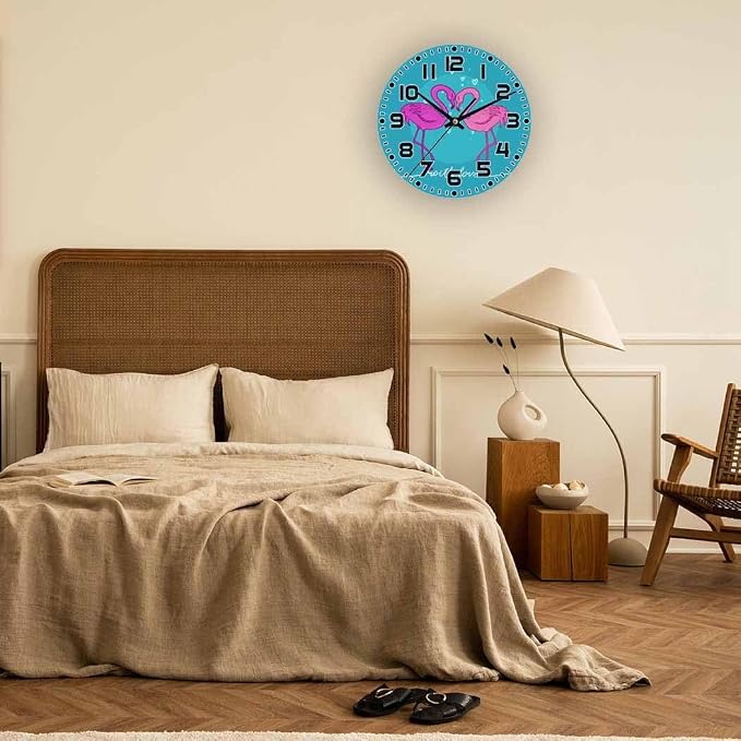 Flamingos Wall Clock Two Pink Ones Battery Powered Wall Clock Silent Non Ticking 10 Inch for Living Room, Kitchen, Home,Bathroom, Bedroom