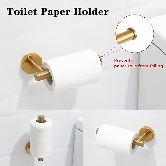 Brushed Gold Bathroom Hardware Accessories Set 5 Piece, Stainless Steel Bath Towel Bar Set 24 Inch,Toilet Paper Holder,Towel Ring Holder,Towel Rack Set,Gold Bathroom Accessories Kit