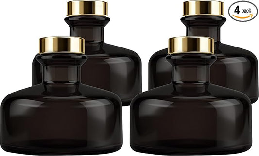 Brown Black Glass Diffuser Bottles Diffuser Jars with Gold Caps Set of 4 – 2.75 inches High, 150ml 5.1 Ounce. Fragrance Accessories Use for DIY Replacement Reed Diffuser Sets.