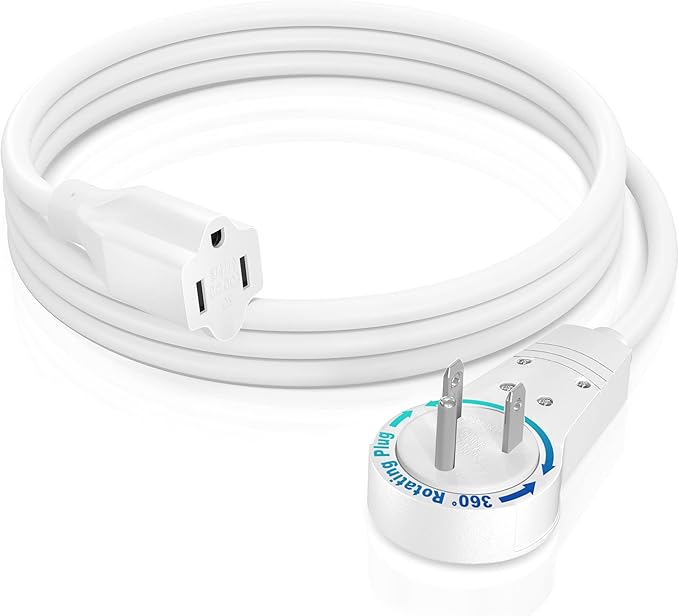 Maximm Cable 3 Feet 14Awg 360° Rotating Flat Plug Extension Cord/Wire, 3 Prong Grounded Wire, Heavy Duty Extension Cord - UL Certified - White