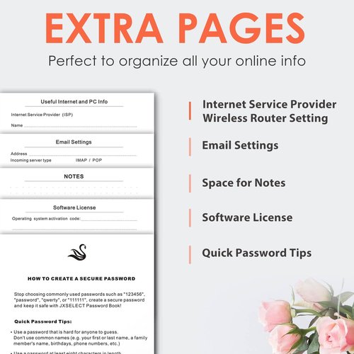 Elegant Password Book - Hardcover Organizer with Alphabetical Tabs & Back Pocket | 5.2" x 7.6" (Orange)