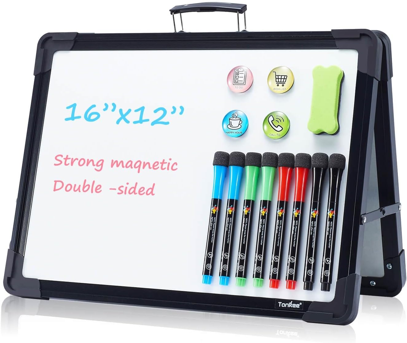 TANKEE Magnetic Dry Erase Whiteboard - Portable Double-Sided Mini Easel for Drawing & Teaching | Desktop Holder