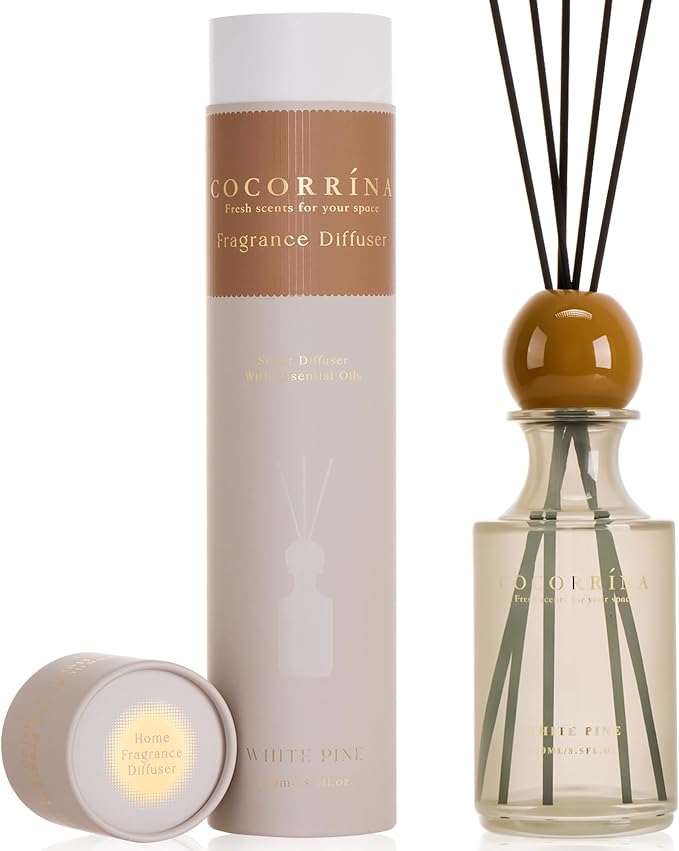 COCORRÍNA White Pine Reed Diffuser 8.5 oz, Home Fragrance Oil Diffuser with 6 Reed Sticks, Long-Lasting Scent for Bathroom, Bedroom & Home Décor