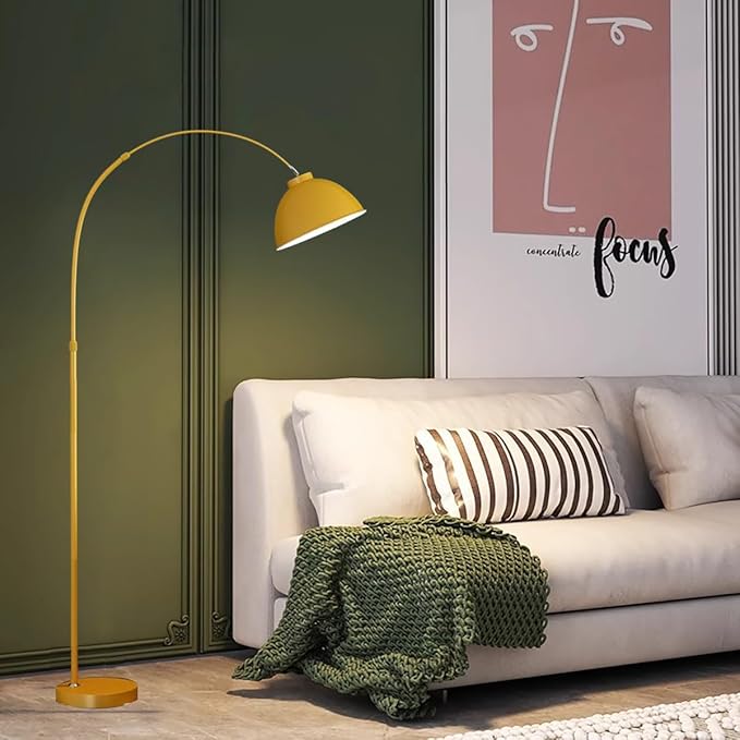 MIXL-Modern Arc Yellow Floor Lamp,Tall Reading Lamps Floor Standing,Adjustable Macaron Color Floor Lamps for Living Room Bedroom and Office