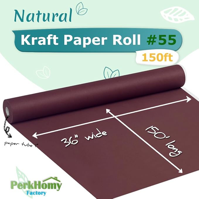 PerkHomy Wine Red Kraft Paper Roll 36" x 1,800" (150') for Gift Wrapping Bouquet Flower Art Painting Craft Writing Packaging Shipping 80GSM 55LB (Wine Red, 36" x 150')