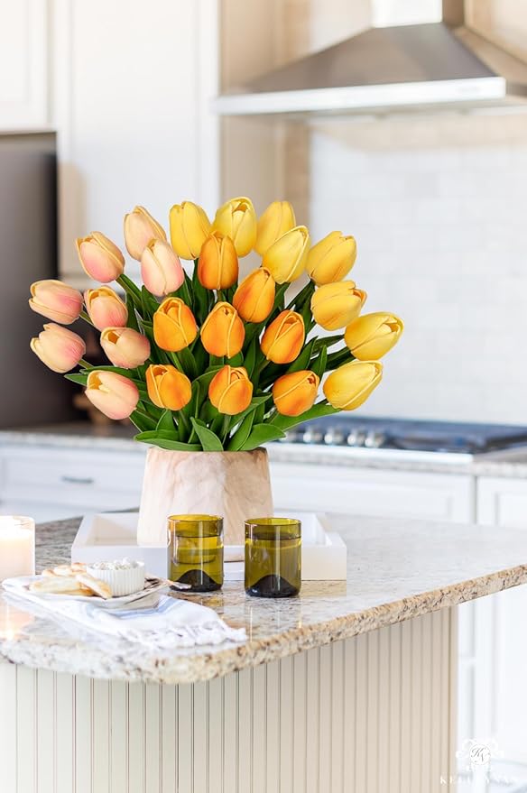 24 Pcs Artificial Tulips Flowers Mixcolor Real Touch Fake Tulips Fake Flowers for Mother's Day 13.5" Faux Tulips Faux Flowers Bulk Artificial Tulips Flowers for Vase Centerpieces Home Wedding Bouquet
