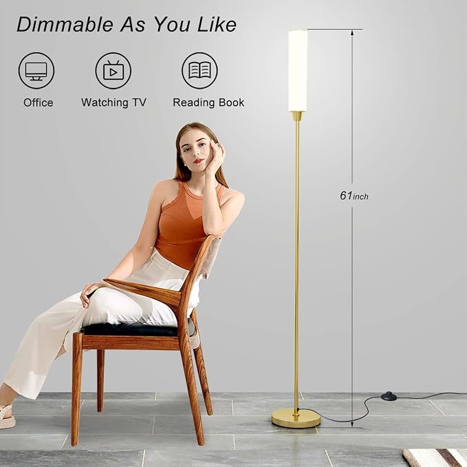 Nukanu Floor Lamp with Remote Control,Bright Floor Lamps for Living Room/Bedroom/Office, Stepless Adjustable 3000K-6000K Colors and 10-100% Brightness,Standing Light with Foot Switch (Gold)