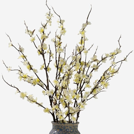 LESING 4pcs Cherry Blossom Flowers Artificial, Fake Silk Cherry Blossom Branches Tall Peach Blossom Flower Stems Arrangement for Wedding Home Office Party Decoration (White -2)