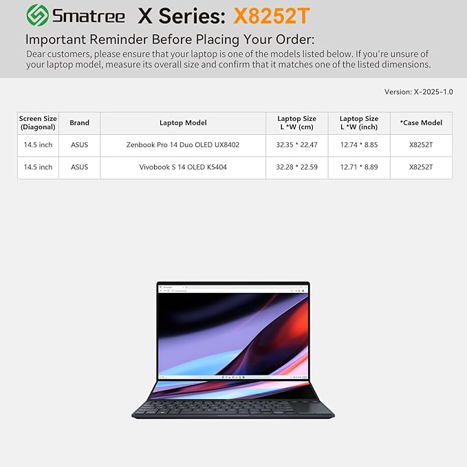 Smatree Hard EVA Protective Sleeve Case Compatible for 14.5 inch ASUS Zenbook Pro 14 Duo OLED, for ASUS Zenbook Pro 14 OLED, for ASUS Vivobook S 14 OLED K5404 Laptop and Anti-Shock Bag (X8252T)