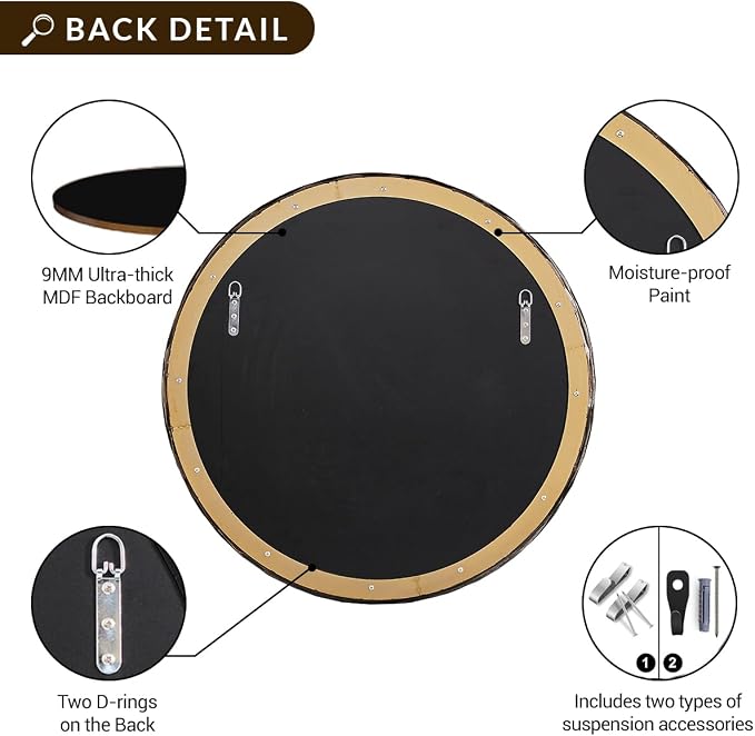 ANDY STAR Hand-Forged Bronze Round Bathroom Mirror, 30 Inch Antique Oil Rubbed Bronze Circular Mirror, Solid Steel Hammered Rounded Mirrors for Wall Decor, Vanity, Washroom, Entry, Fireplace