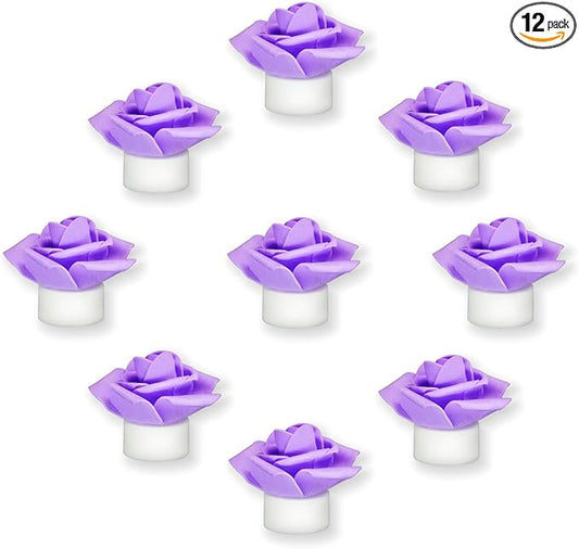 12 Pack LED Tea Lights Candles with Artificial Rose Petals, Romantic Flameless Battery Operated Candles for Valentines Wedding Proposals Christmas Decor (Purple)